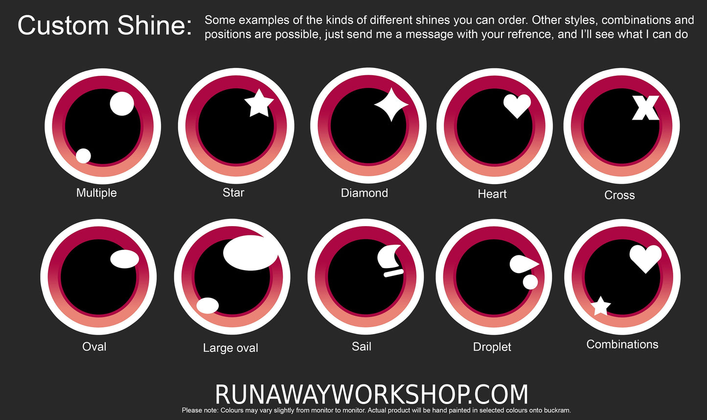 Custom painted Toony eyes for costumes, (regular and large options) fursuits and mascots (1 pair) Waterproof