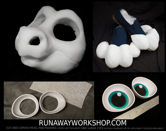 Kemono Point nose dragon bundle deal: cut and carved head base, Eyes and Feet padding, for costumes mascots and fursuits.