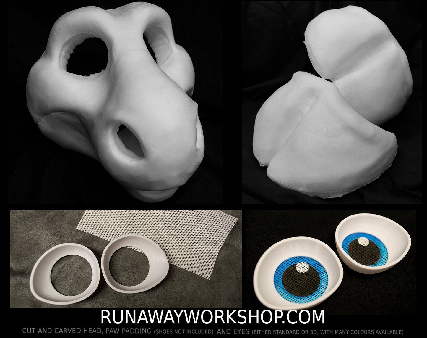 Angel dragon with hooves bundle deal: cut and carved head base, Eyes and Feet padding, for costumes mascots and fursuits.