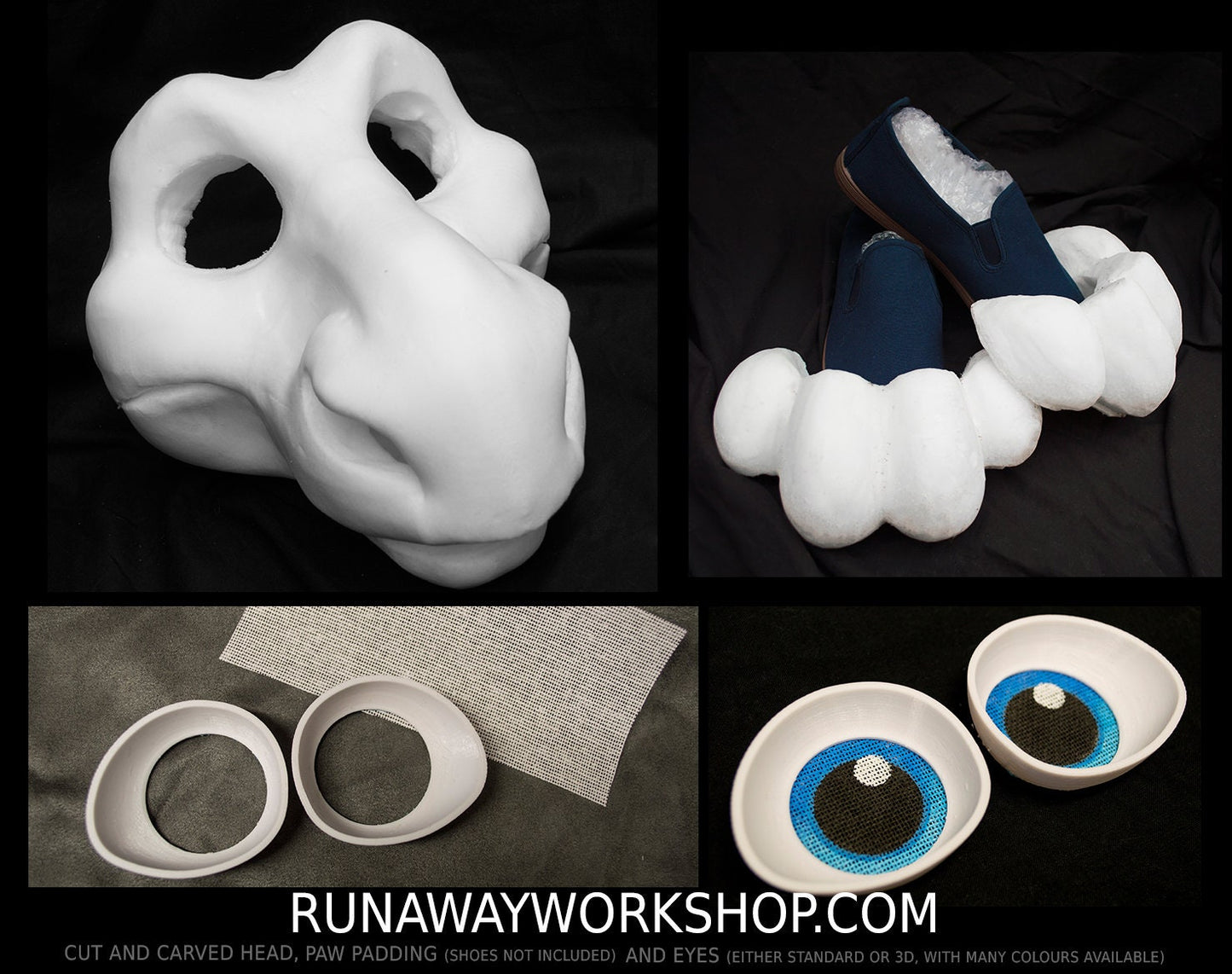 Dragon bundle deal: cut and carved head base, Eyes and Feet padding, for costumes mascots and fursuits.