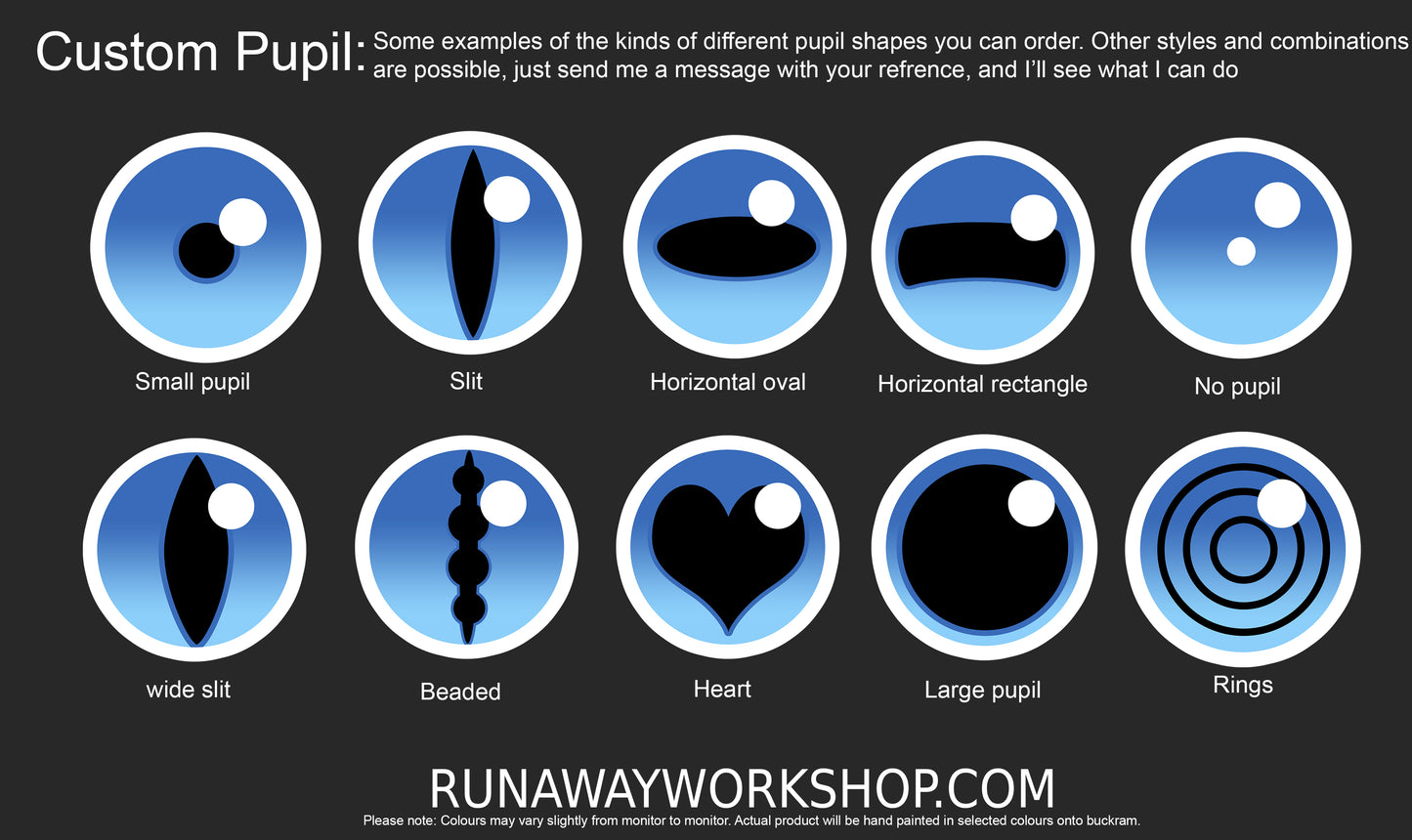 Large blue toony follow me eyes for costumes, fursuits and mascots, 1 pair (Many colours and custom painted options) Waterproof