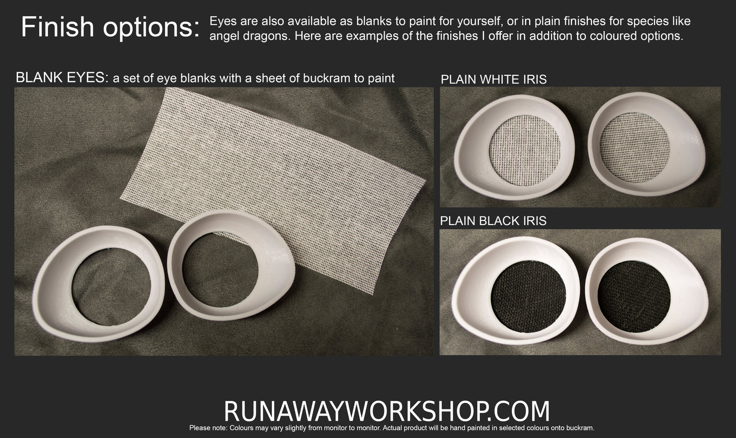 White follow me effect toony eyes for costumes, fursuits and mascots (1 pair)(Many colours and custom painted options) Waterproof
