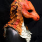 Orange Dragonborn scaled hooded mask for LARP, performance and costuming