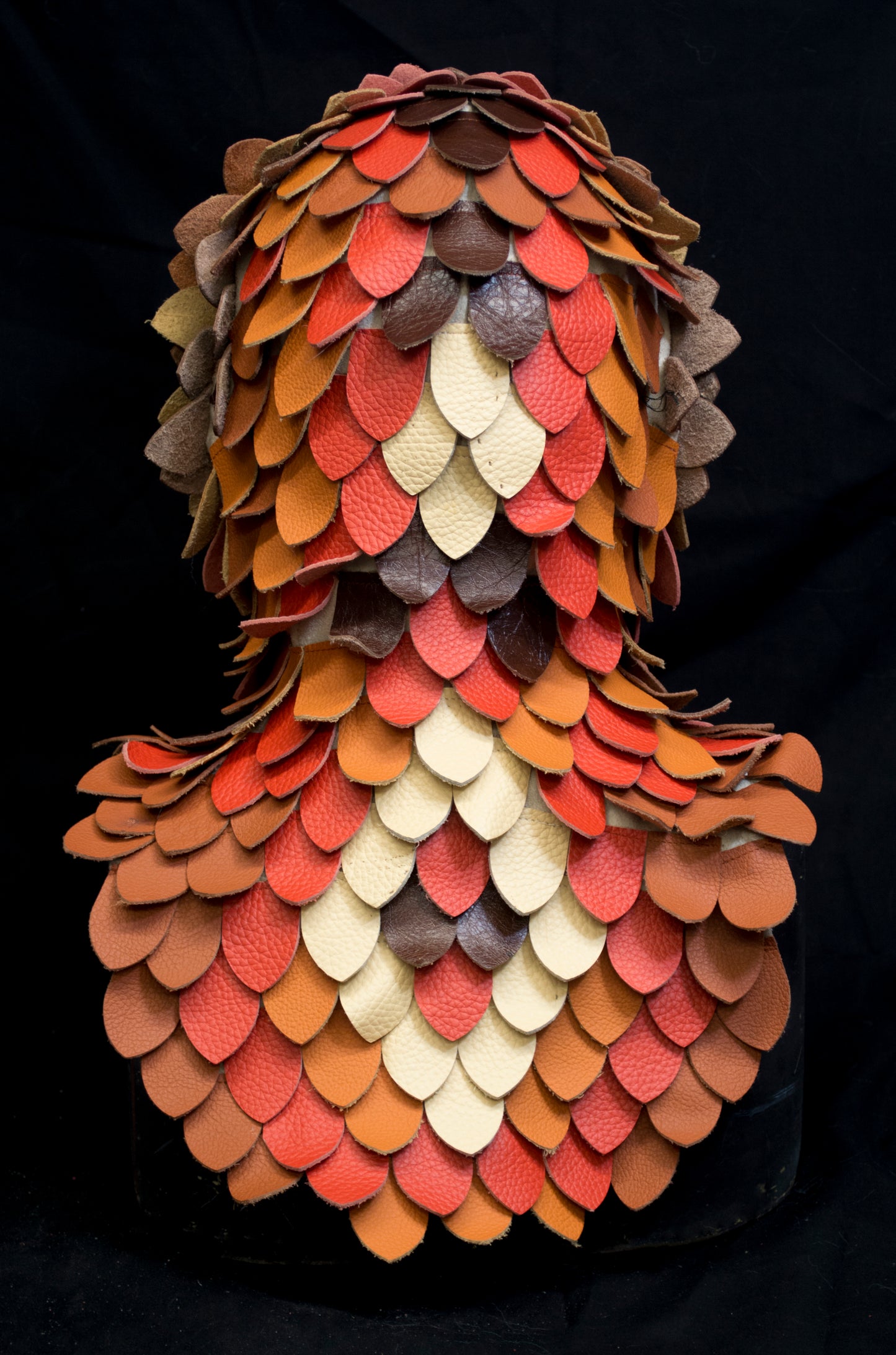 Orange Dragonborn scaled hooded mask for LARP, performance and costuming