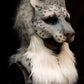 Snow leopard hooded mask with tail for LARP, performance and costuming