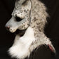 Snow leopard hooded mask with tail for LARP, performance and costuming