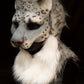 Snow leopard hooded mask with tail for LARP, performance and costuming