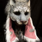 Snow leopard hooded mask with tail for LARP, performance and costuming