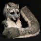 Snow leopard hooded mask with tail for LARP, performance and costuming