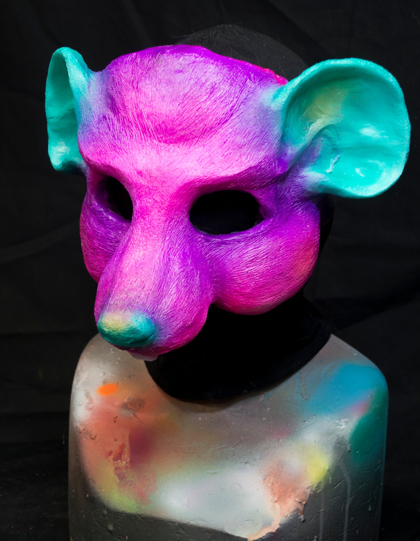Purple Rat, UV reactive mask for LARP, performance and costuming
