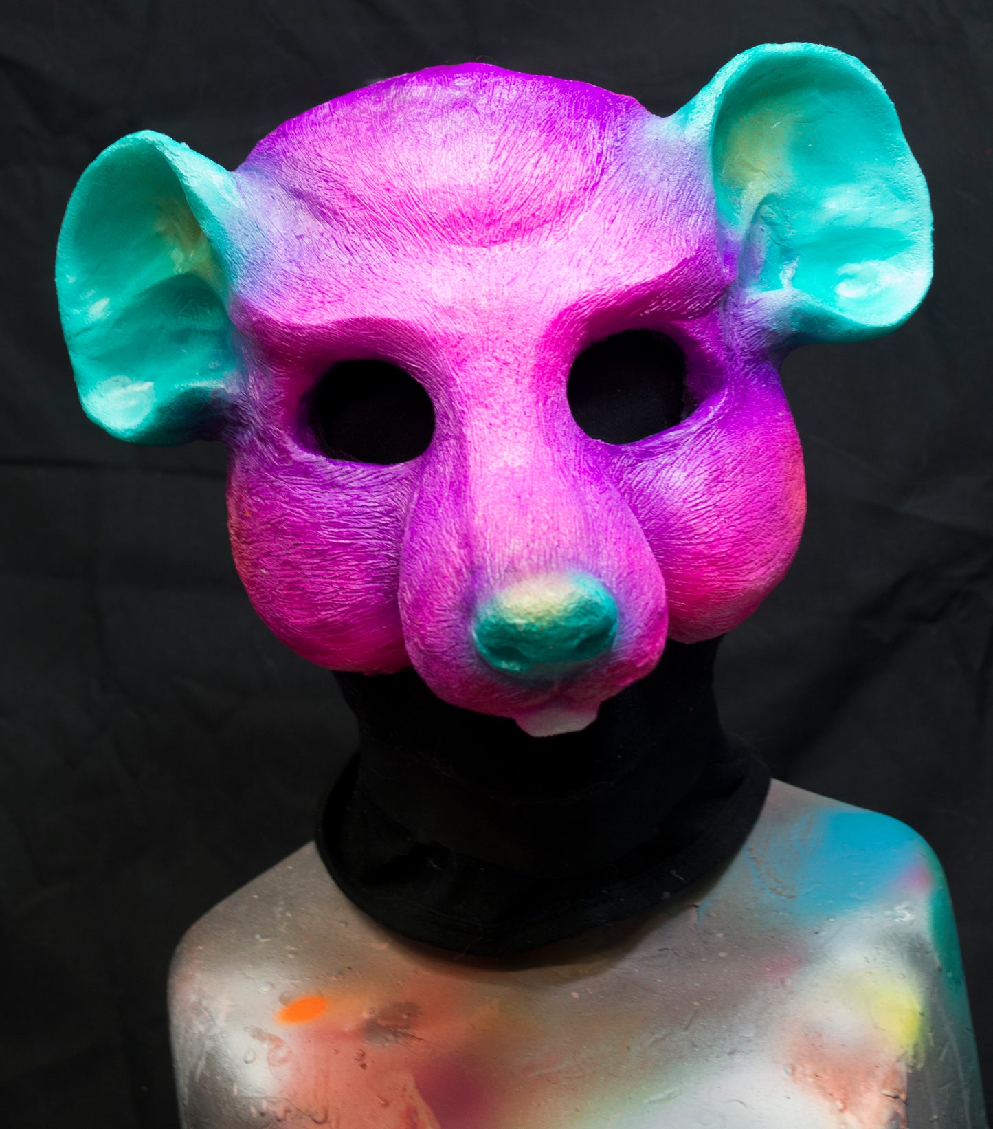 Purple Rat, UV reactive mask for LARP, performance and costuming