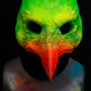 Green and Orange Bird, UV reactive mask for LARP, performance and costuming