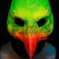 Green and Orange Bird, UV reactive mask for LARP, performance and costuming