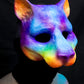 Rainbow Feline, UV reactive mask for LARP, performance and costuming