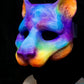 Rainbow Feline, UV reactive mask for LARP, performance and costuming
