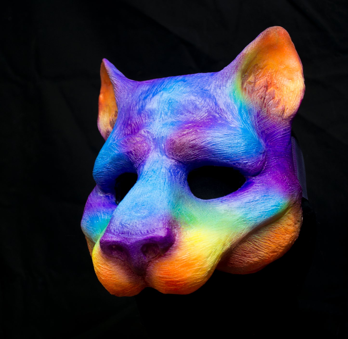 Rainbow Feline, UV reactive mask for LARP, performance and costuming