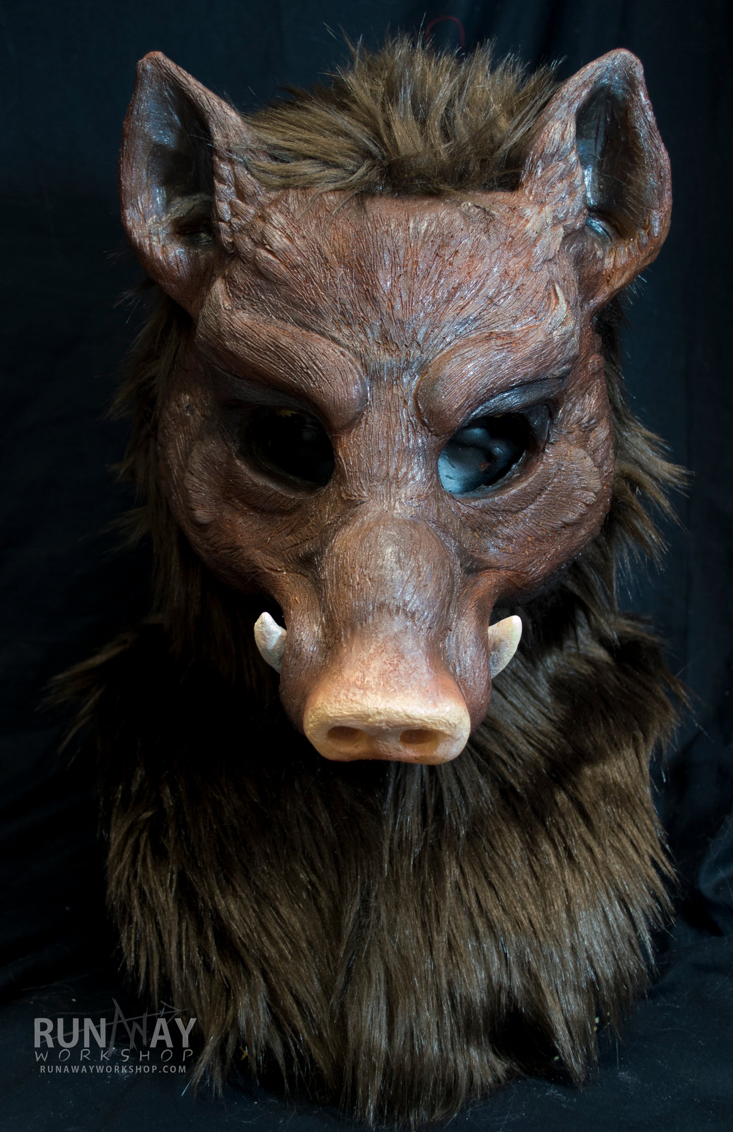Brown Boar, durable hooded mask for LARP, performance and costuming