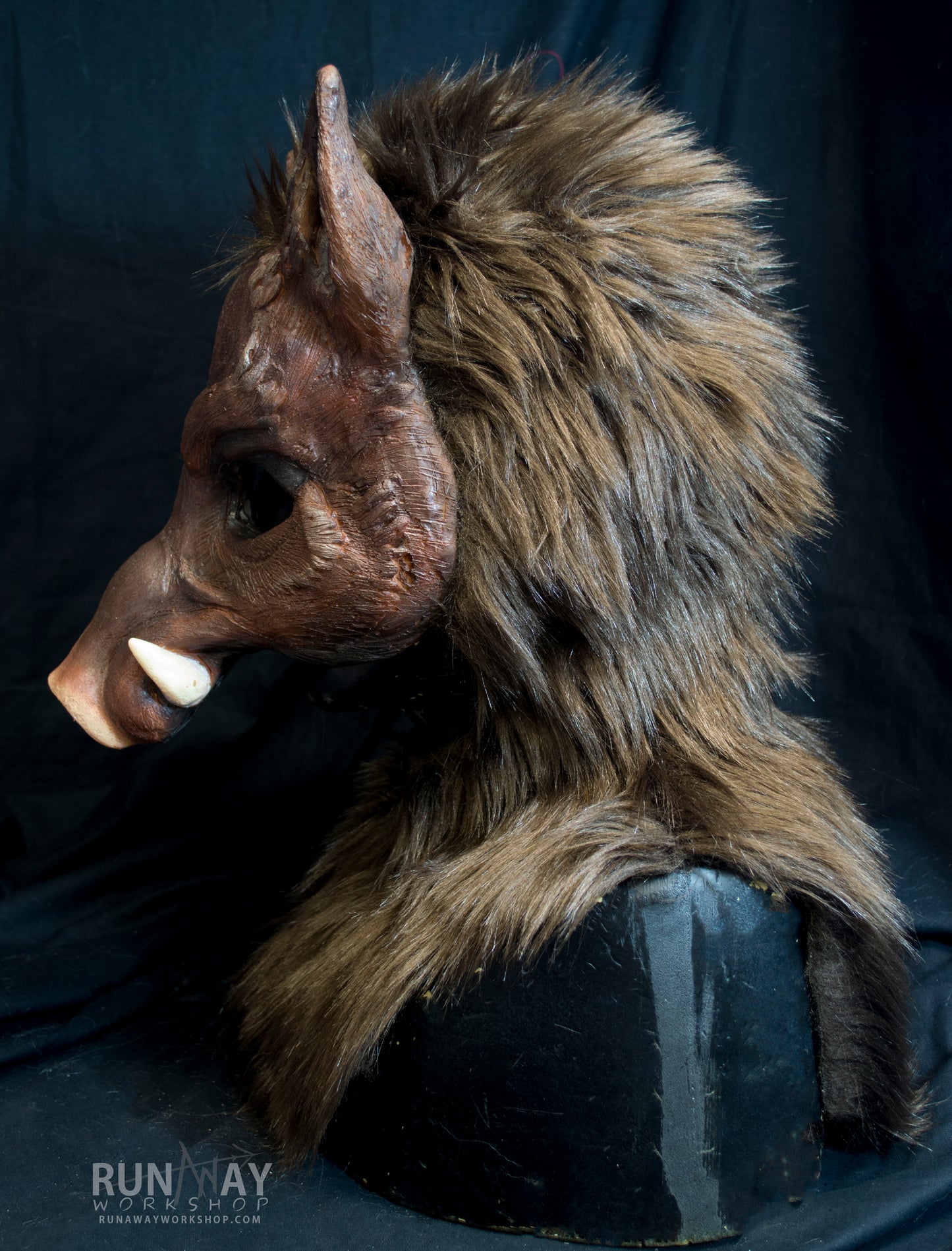 Brown Boar, durable hooded mask for LARP, performance and costuming