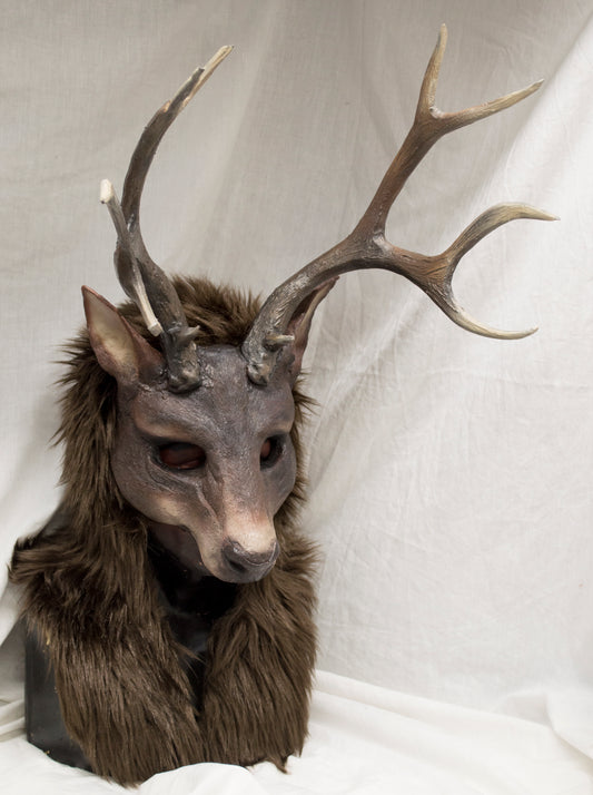 Awaykin Deer with large antlers : Made to order combat friendly LARP half mask