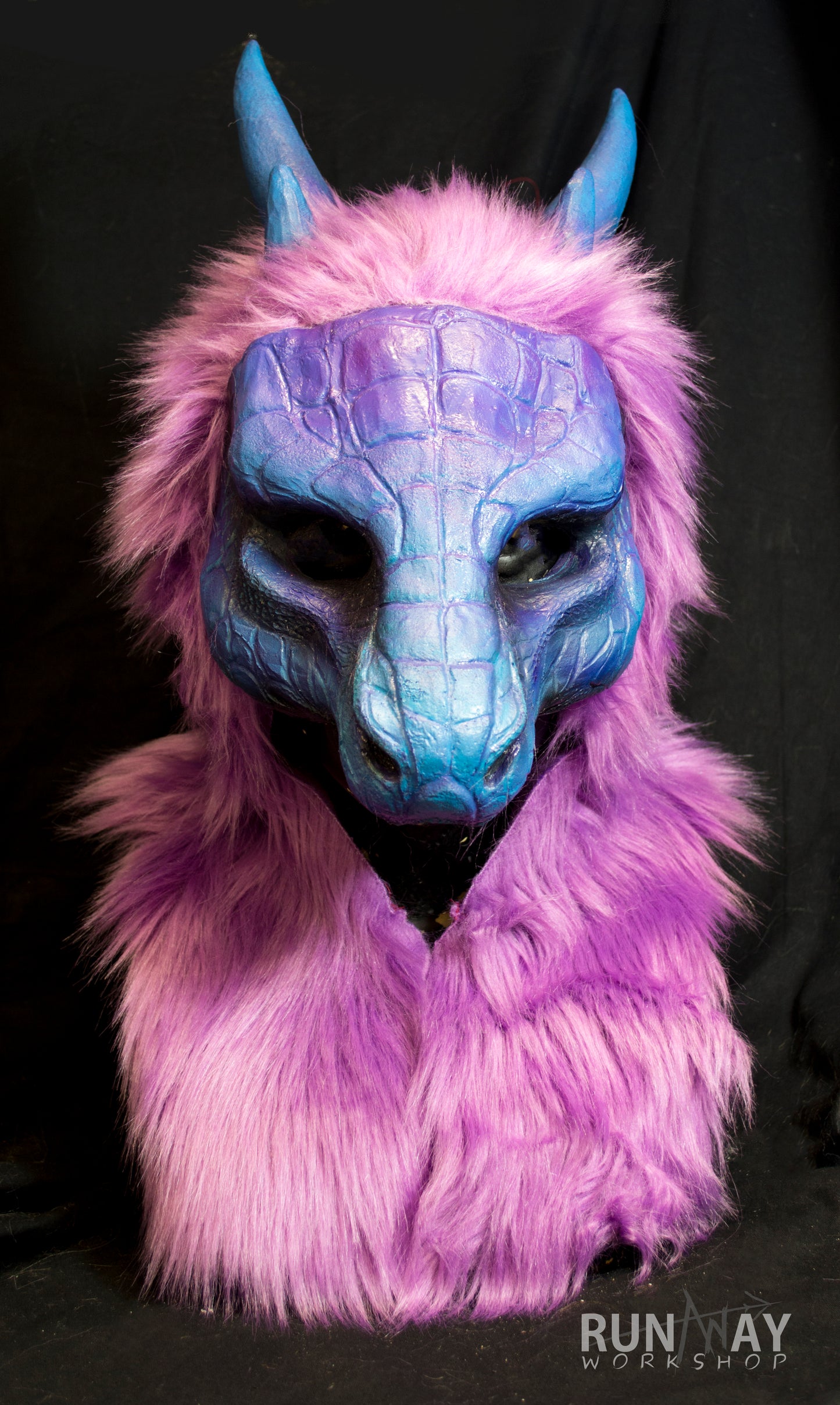 Purple Dragon, durable hooded mask for LARP, performance and costuming, with tail