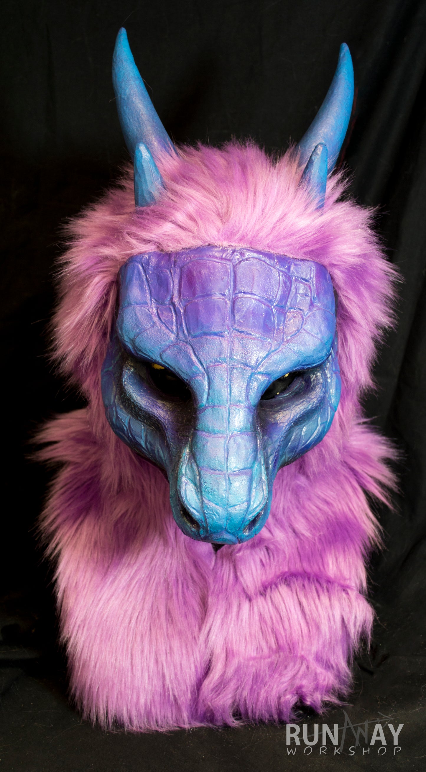 Purple Dragon, durable hooded mask for LARP, performance and costuming, with tail