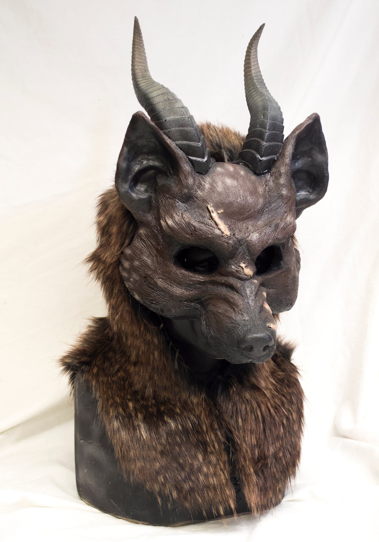 Demon-wolf, battle scarred durable hooded mask for LARP, performance and costuming (Copy)