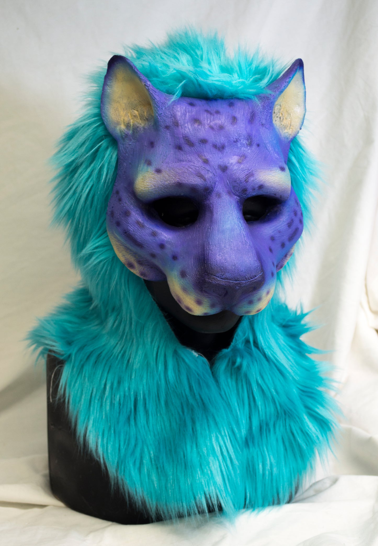 Frost khajiit, feline durable hooded mask for LARP, performance and costuming