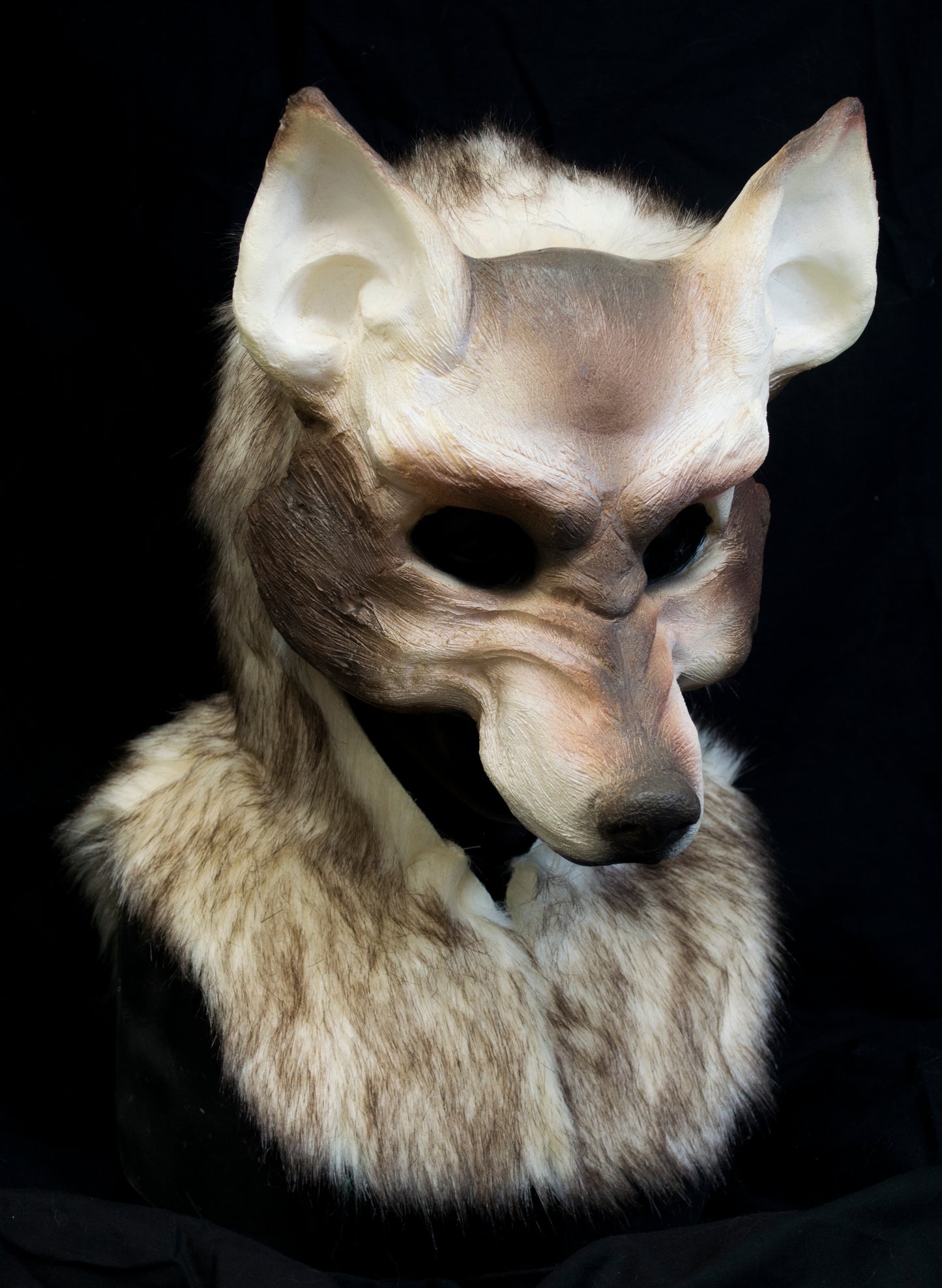 White and Brown wolf, durable hooded mask for LARP, performance and costuming