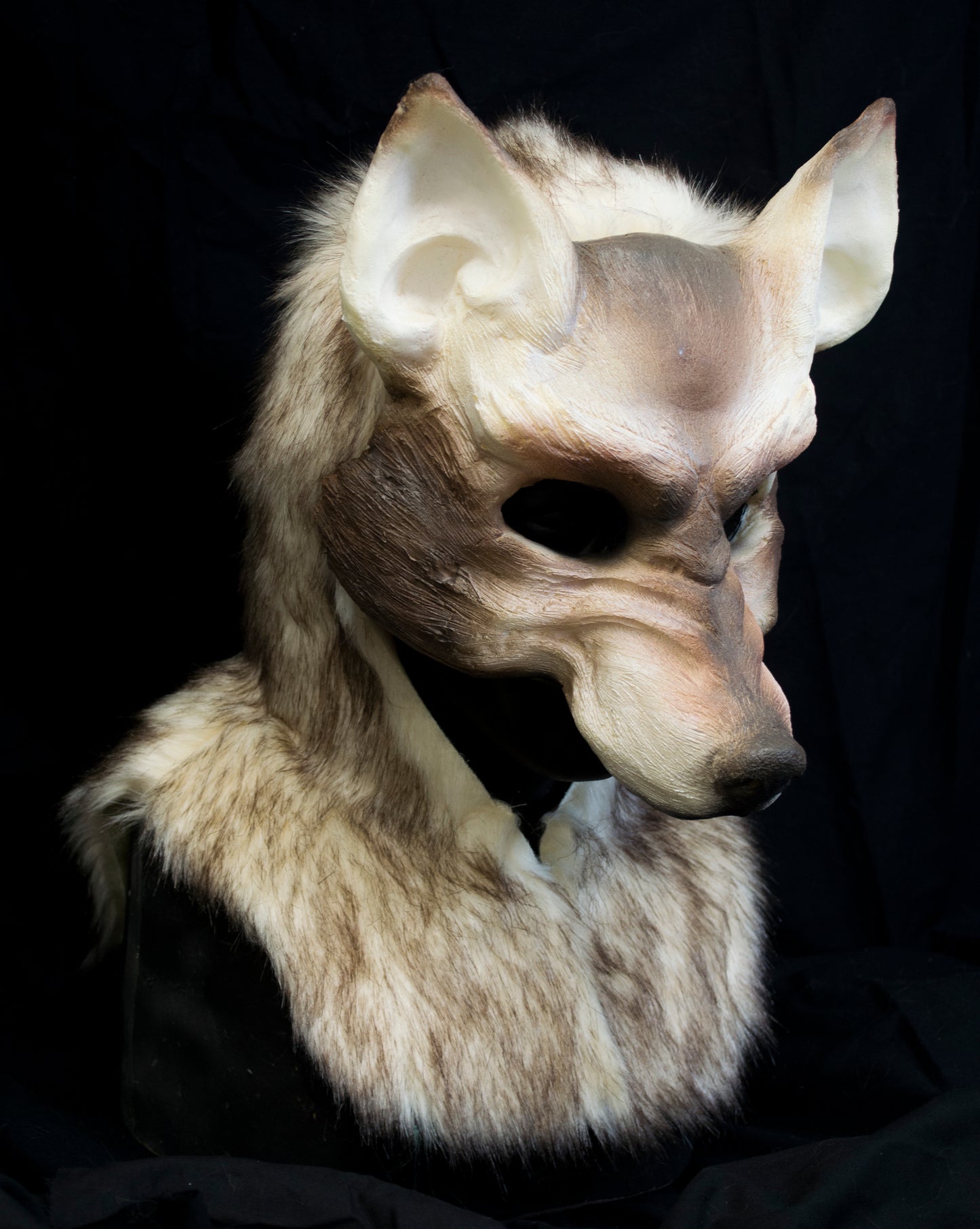 White and Brown wolf, durable hooded mask for LARP, performance and costuming