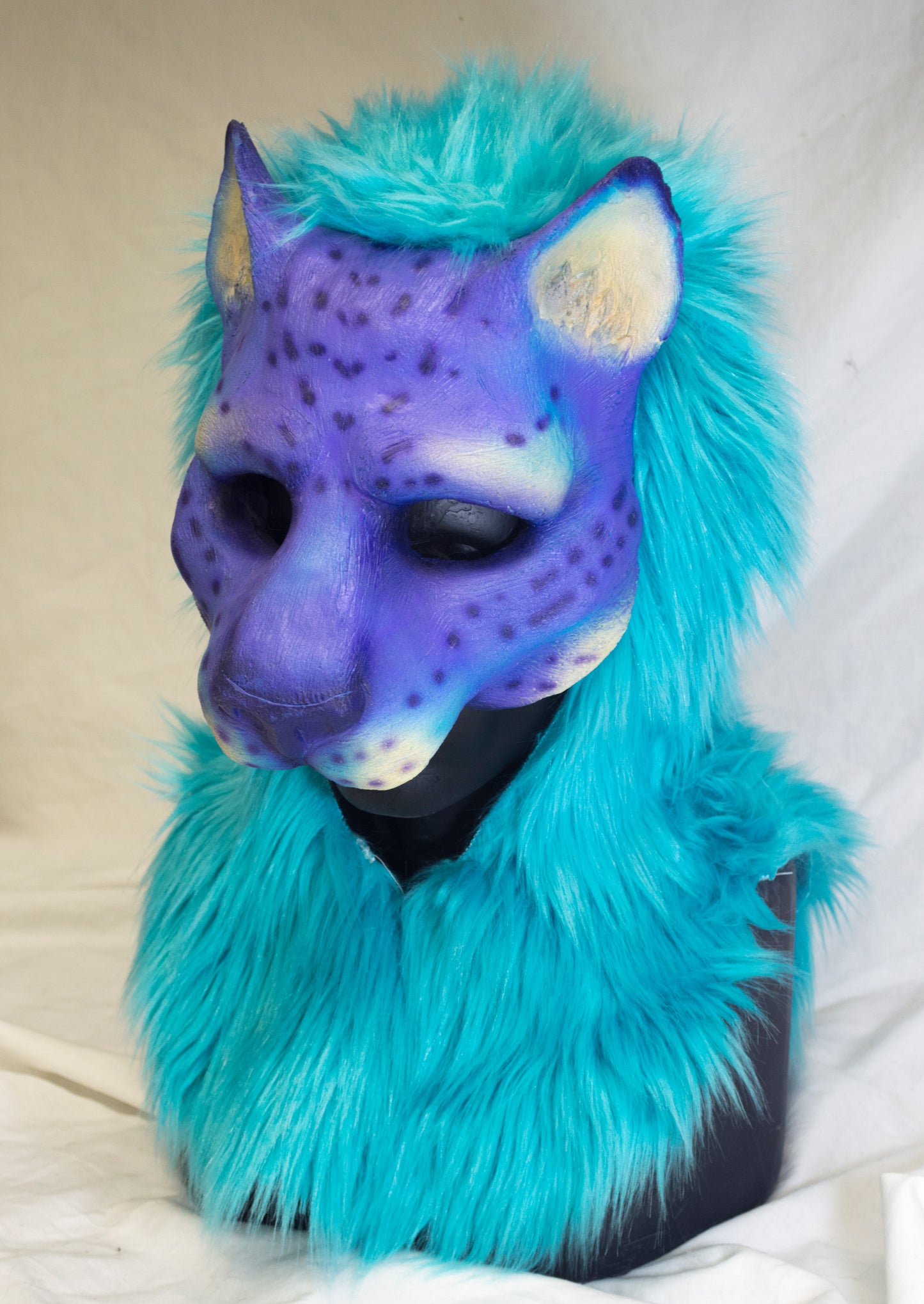 Frost khajiit, feline durable hooded mask for LARP, performance and costuming