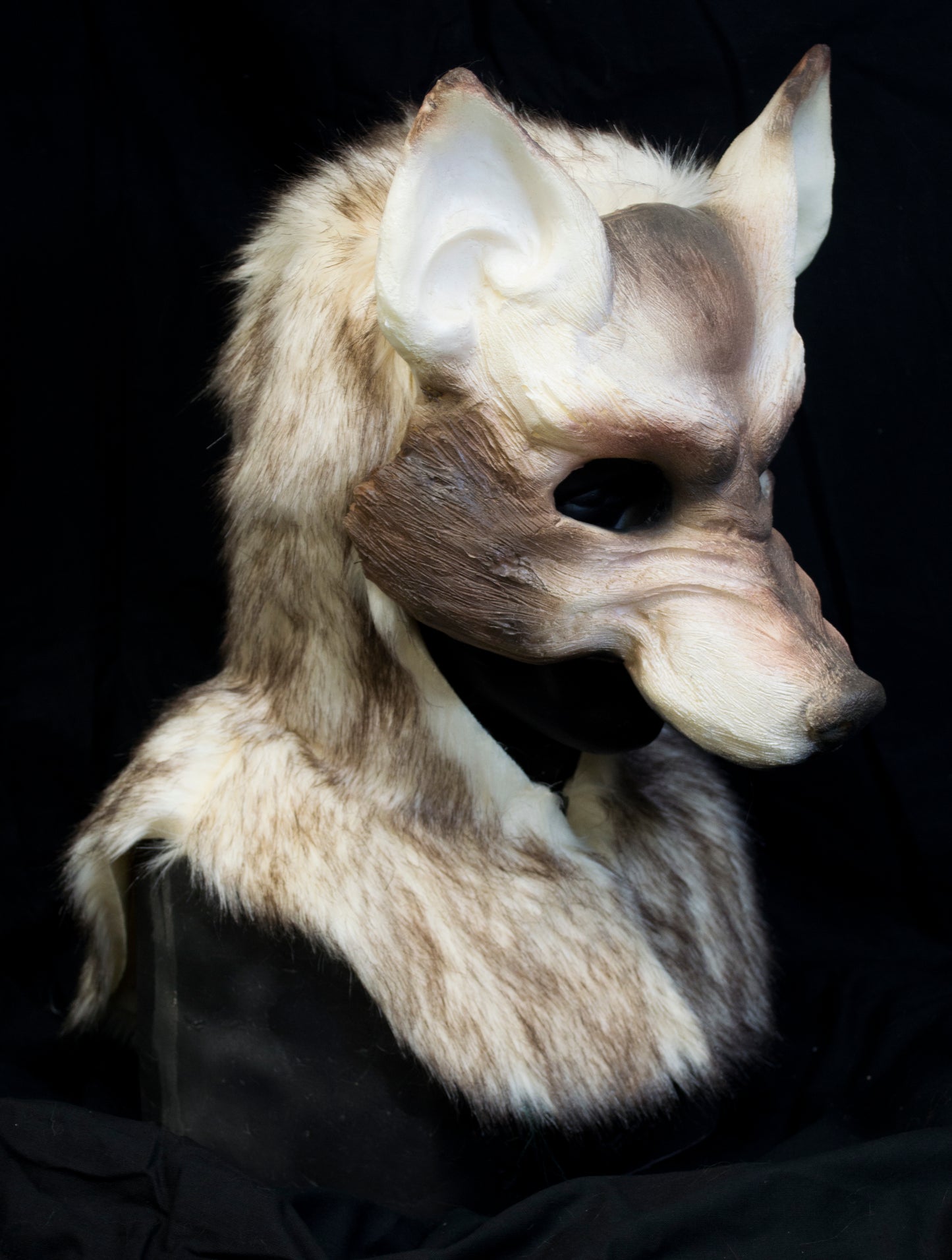 White and Brown wolf, durable hooded mask for LARP, performance and costuming