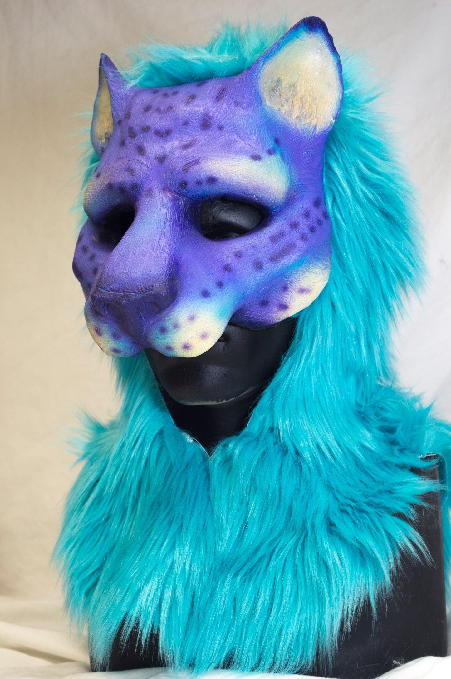 Frost khajiit, feline durable hooded mask for LARP, performance and costuming