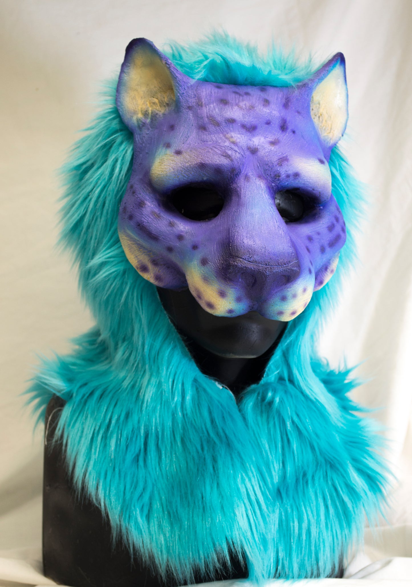 Frost khajiit, feline durable hooded mask for LARP, performance and costuming