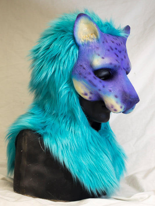 Frost khajiit, feline durable hooded mask for LARP, performance and costuming