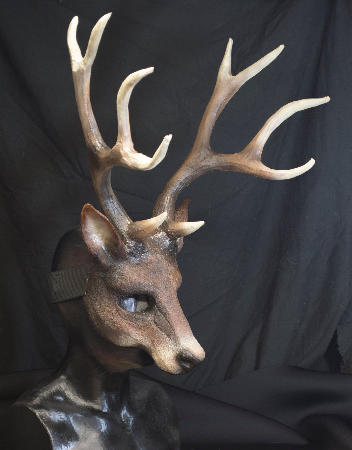 Awaykin Deer with large antlers : Made to order combat friendly LARP half mask