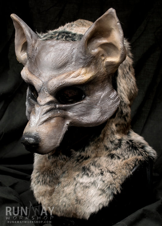 Grey / Brown wolf, durable hooded mask for LARP and tail, performance and costuming