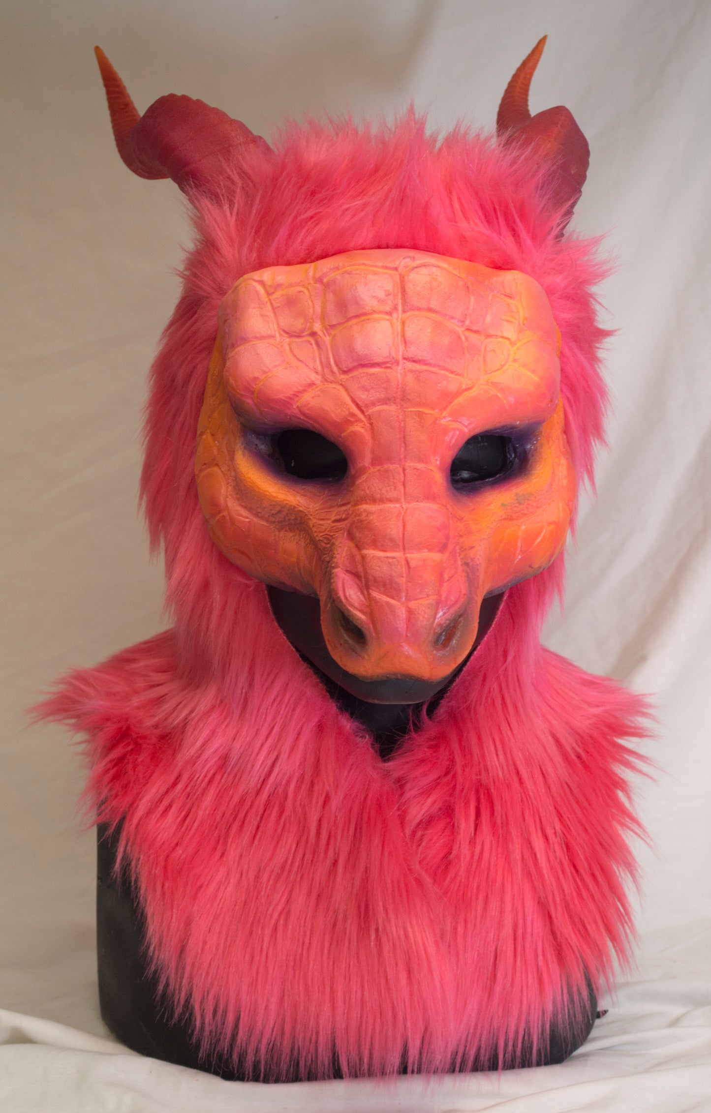 Pink / Melon Dragon, durable hooded mask for LARP, performance and costuming