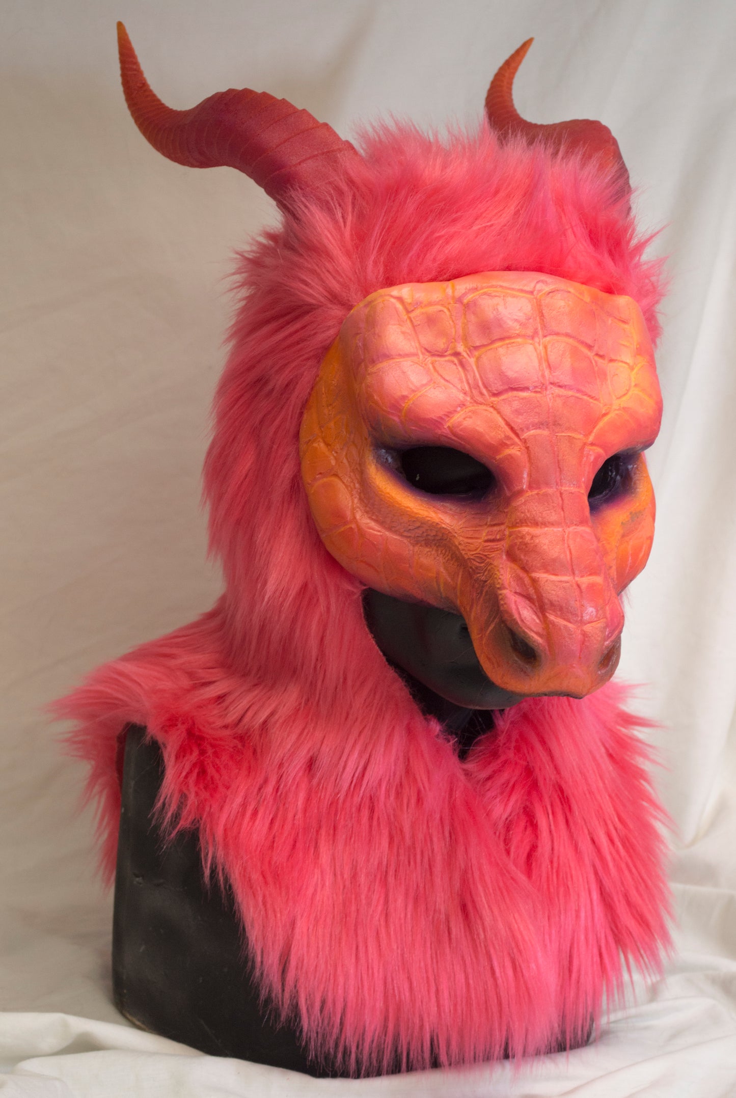 Pink / Melon Dragon, durable hooded mask for LARP, performance and costuming