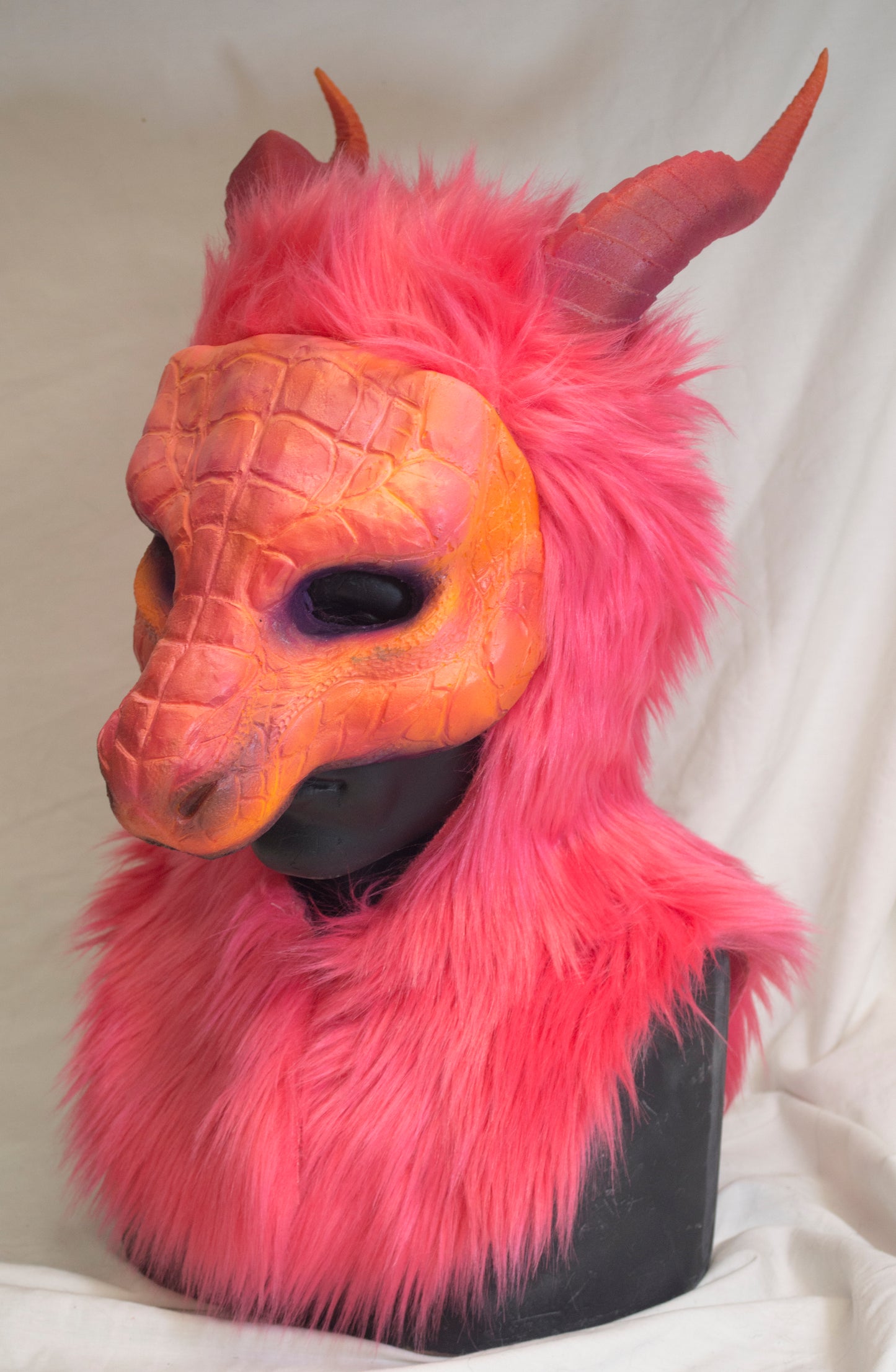 Pink / Melon Dragon, durable hooded mask for LARP, performance and costuming