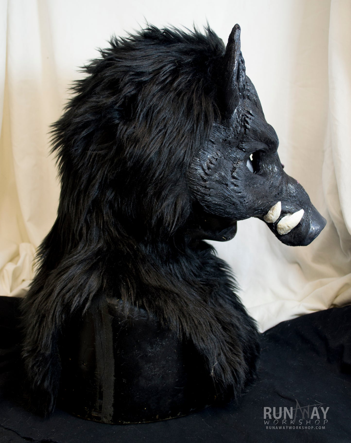 Black Boar, battle scarred, durable hooded mask for LARP, performance and costuming