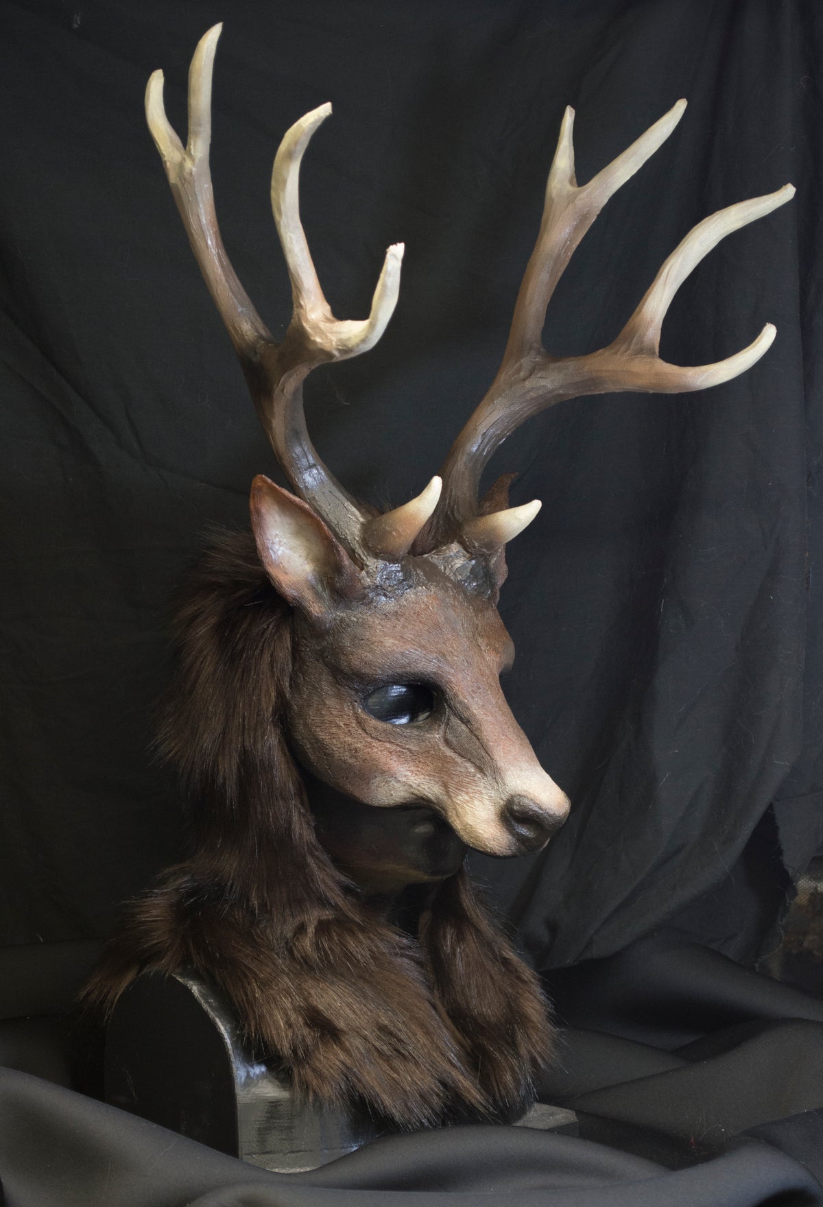 Awaykin Deer with large antlers : Made to order combat friendly LARP half mask
