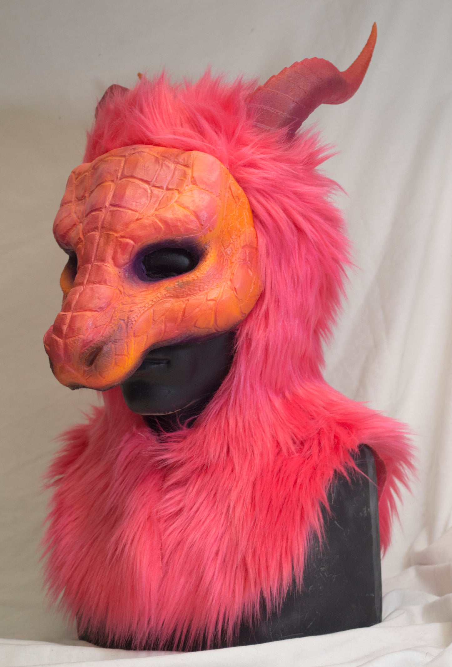 Pink / Melon Dragon, durable hooded mask for LARP, performance and costuming