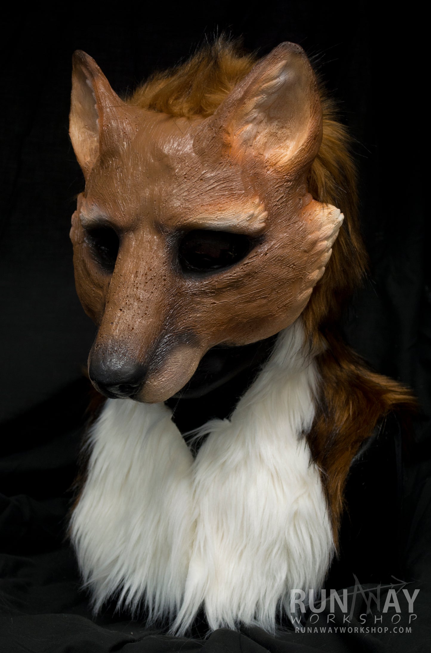 Red / brown fox durable hooded mask with tail for LARP, performance and costuming