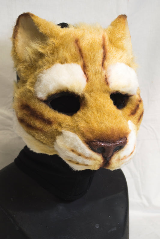 Blonde furred khajiit, feline durable mask for LARP, performance and costuming