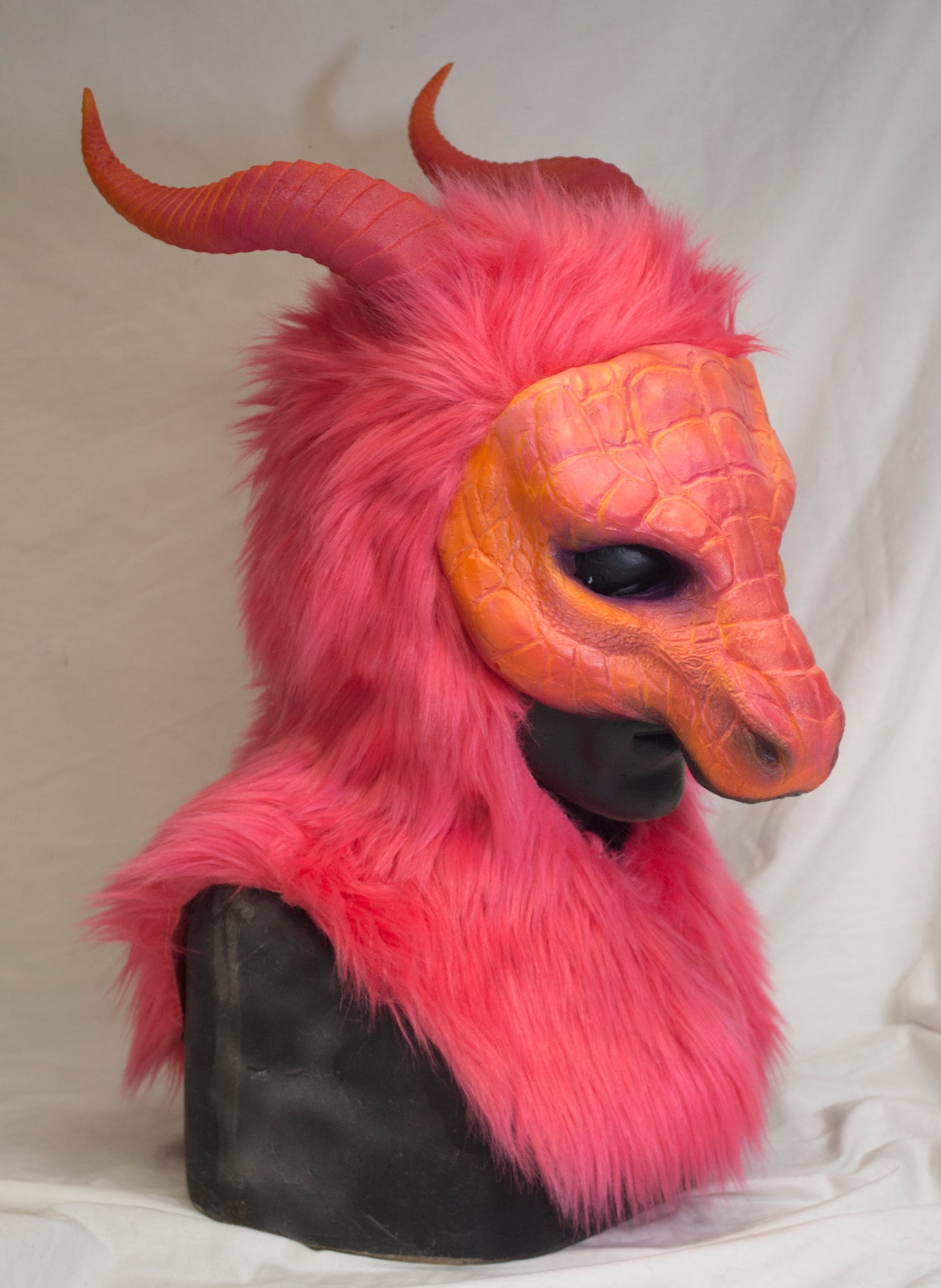 Pink / Melon Dragon, durable hooded mask for LARP, performance and costuming