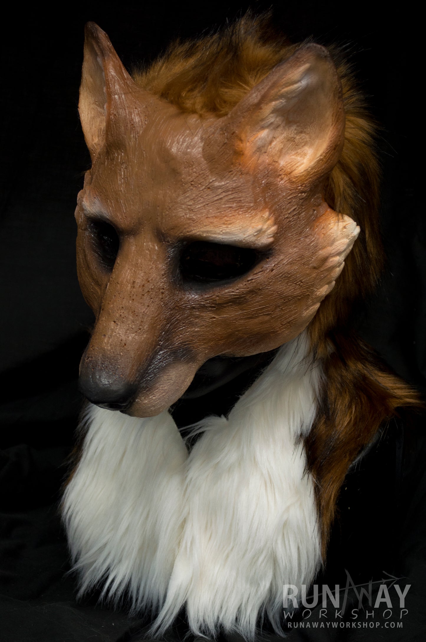 Red / brown fox durable hooded mask with tail for LARP, performance and costuming