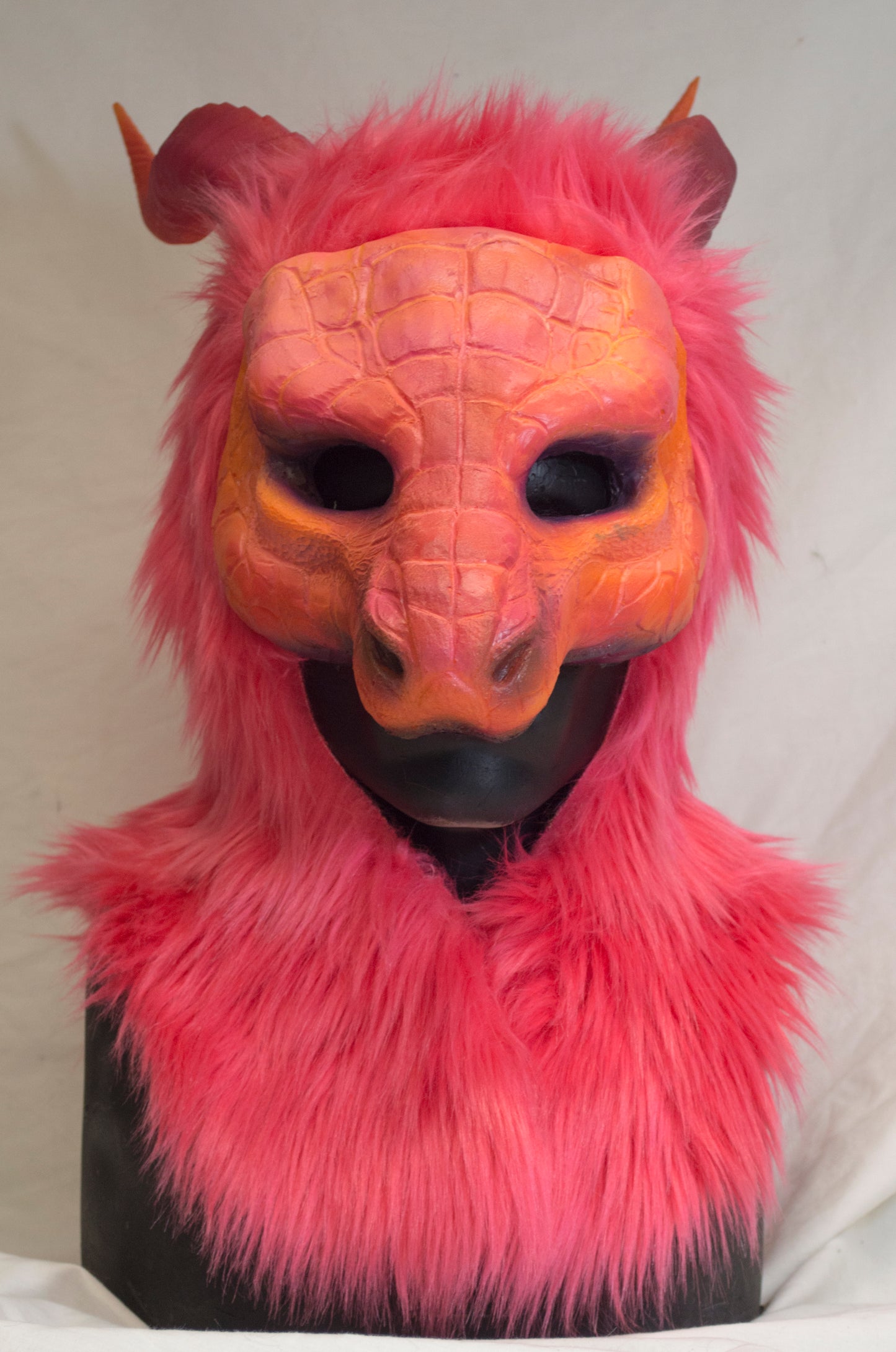 Pink / Melon Dragon, durable hooded mask for LARP, performance and costuming