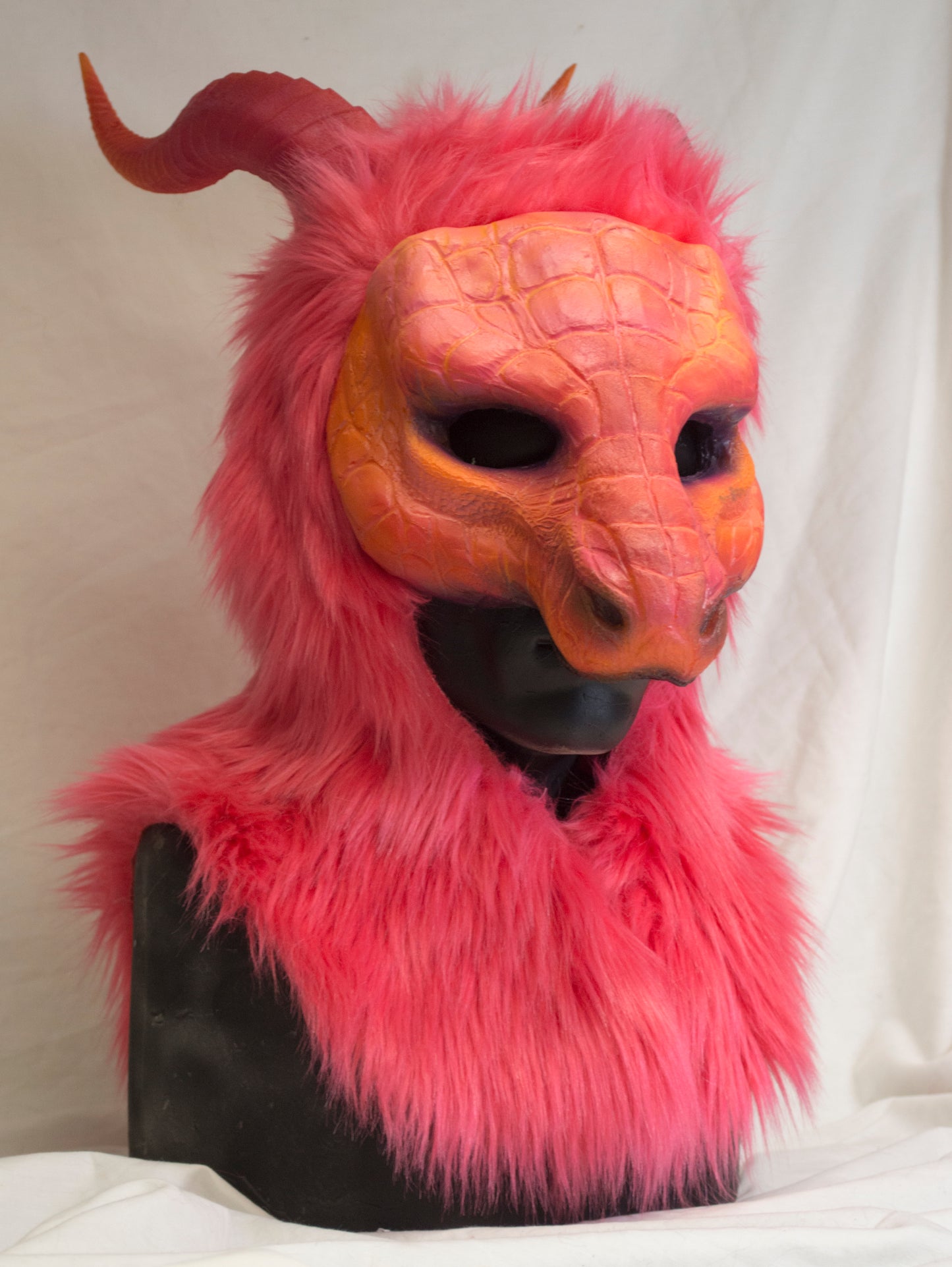 Pink / Melon Dragon, durable hooded mask for LARP, performance and costuming