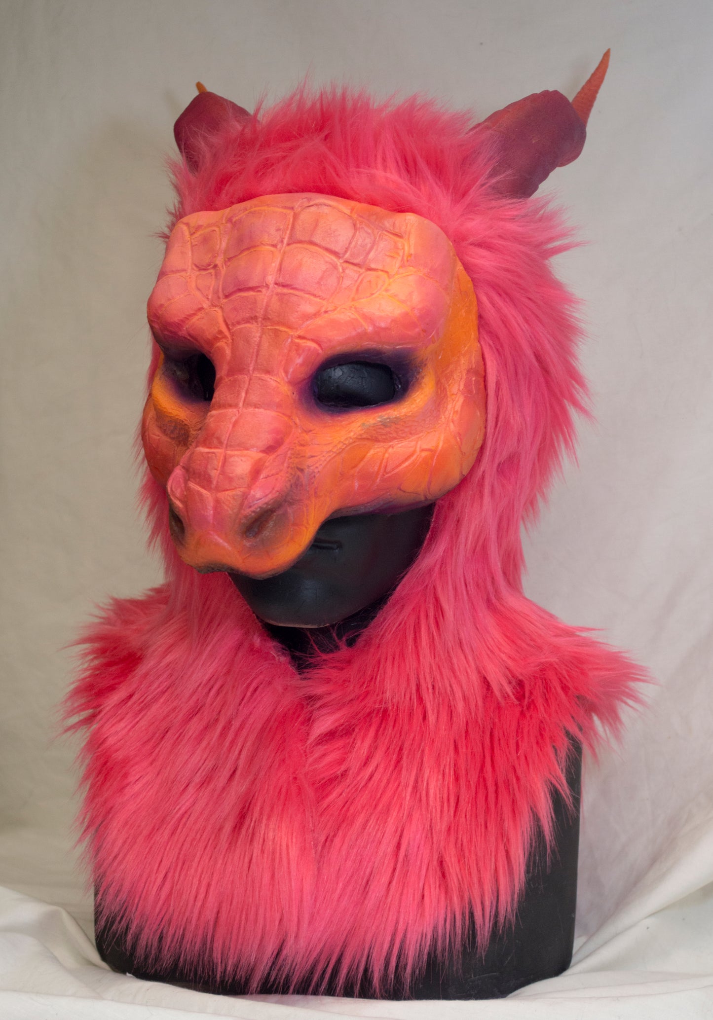 Pink / Melon Dragon, durable hooded mask for LARP, performance and costuming