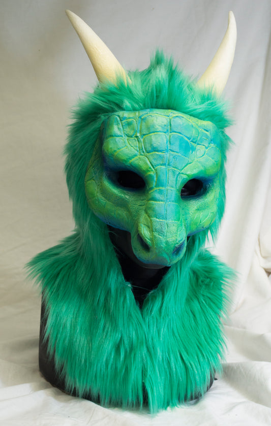Green Dragon, durable hooded mask for LARP, performance and costuming